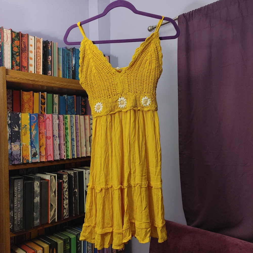Blush Yellow Knit Dress with Smocked Detail